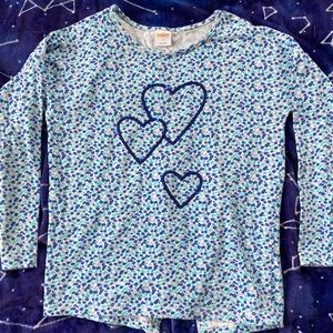 Kids blue hearts and dots long sleeve shirt.